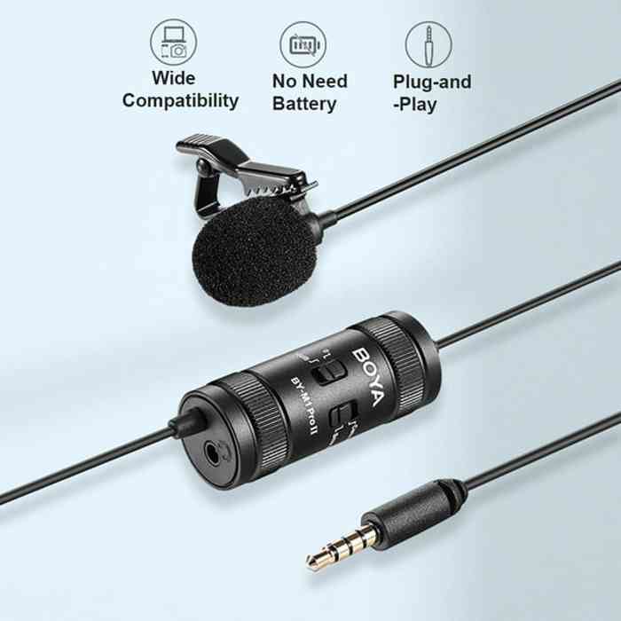 BOYA BY-M1 Pro II Universal Clip-on Microphone Omni-directional Condenser Mic 3.5mm TRRS 6M Long Cable and Play for Smartphone Audio Recorder Camera Computer
